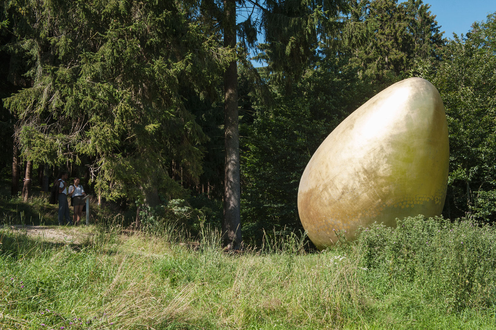 Sculptuur Gouden Ei bij de Bos Sculpturen Route