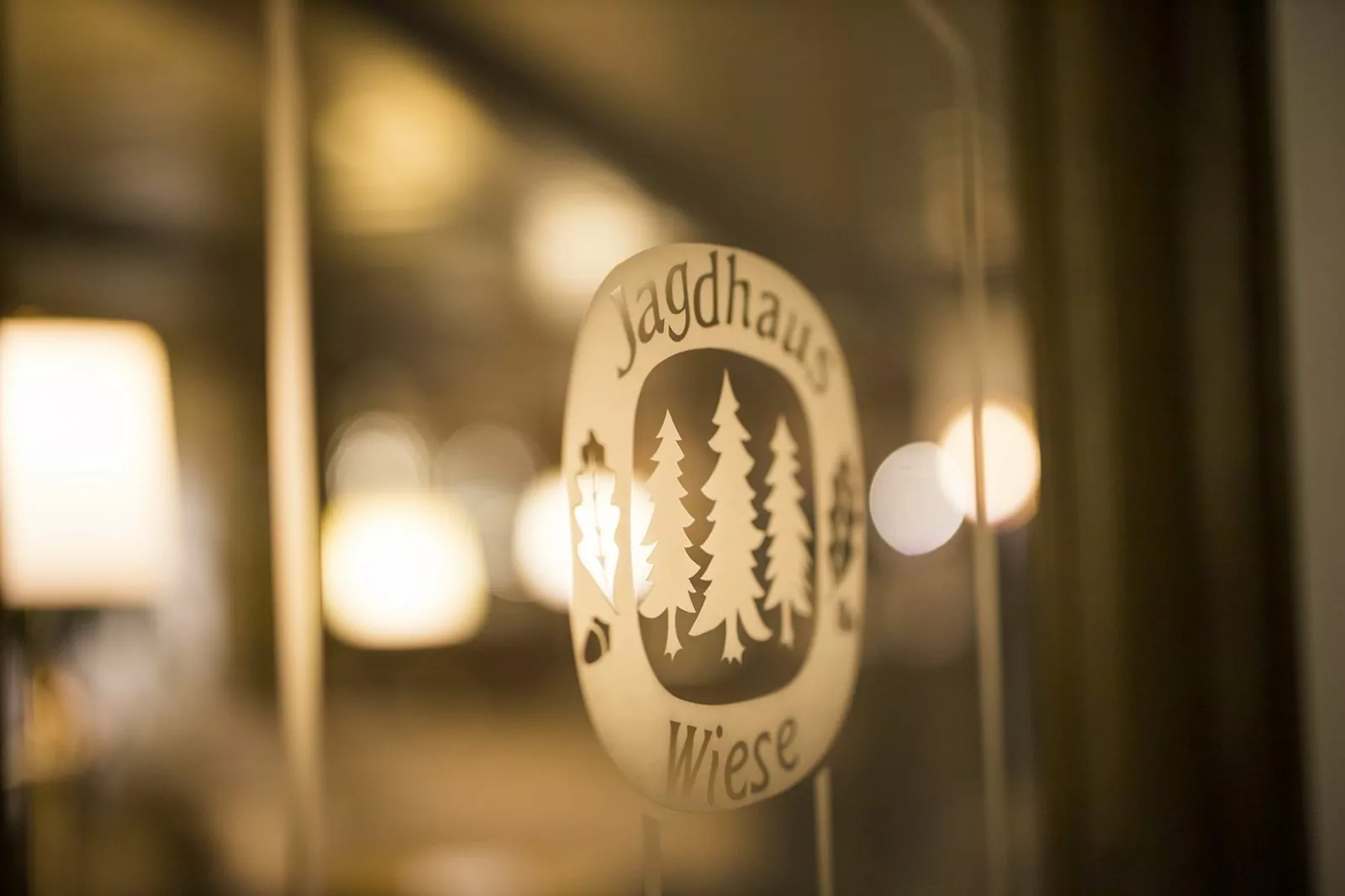Logo vom Jagdhaus Wiese auf Glastür